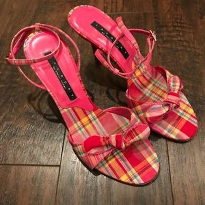 Laundry by Shelly Segal pink plaid heeled sandals